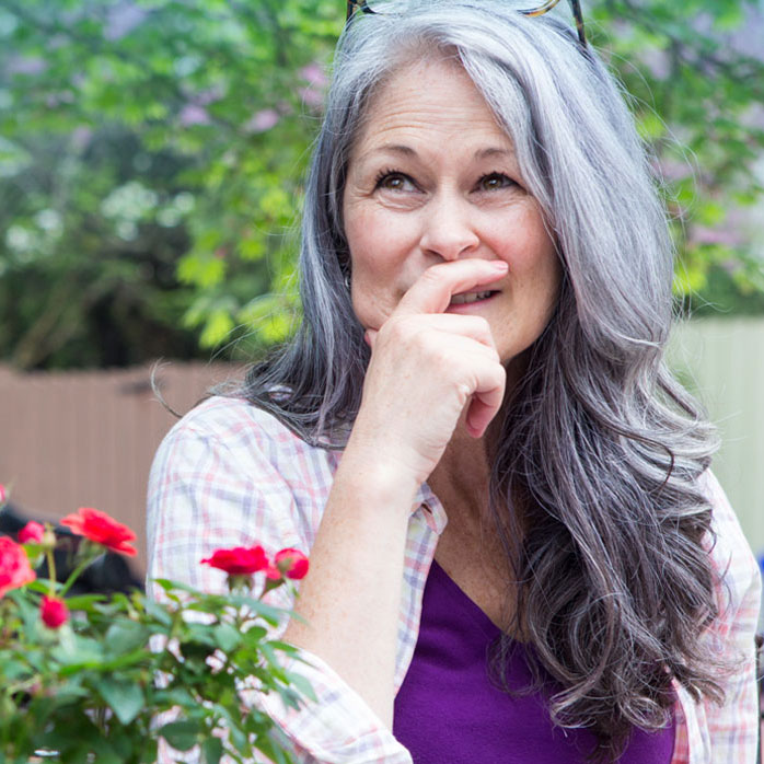 Lady sitting in garden
